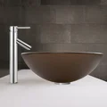 VIGO Sheer Sepia Frost Glass Vessel Sink and Dior Faucet Set in Chrome Finish