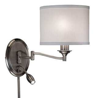 Transitional 2-light Antique Pewter Swing Arm Pin-up Plug-in Wall Lamp