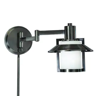 Transitional 1-light Antique Pewter Swing Arm Pin-up Plug-in Wall Lamp