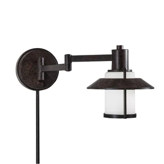 Transitional 1-light Tannery Bronze Swing Arm Pin-up Plug-in Wall Lamp