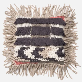 Woven Bohemian Fringe Grey/ Multi Down Feather or Polyester Filled 18-inch Throw Pillow or Pillow Cover