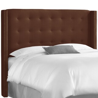 Skyline Furniture Nail Button Tufted Wingback Headboard in Linen Chocolate