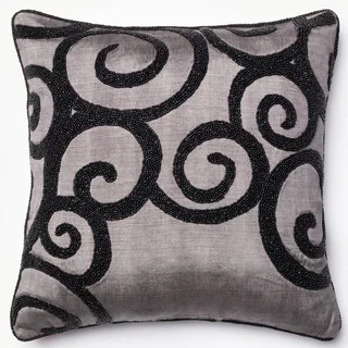 Beaded Grey/ Black Scroll Down Feather or Polyester Filled 18-inch Throw Pillow or Pillow Cover