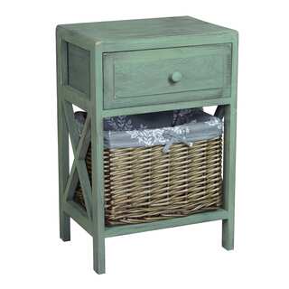 Distressed Washed Wood Cabinet Chest with Drawer and Basket Bin