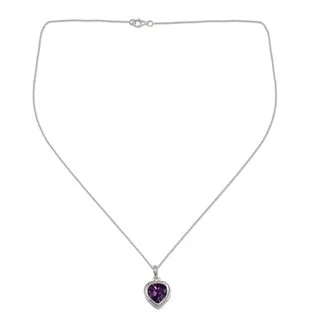 Handcrafted Sterling Silver 'Lilac Heart' Amethyst Necklace (India)