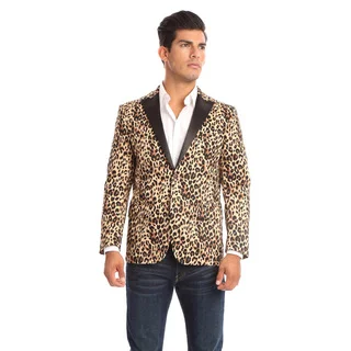 Verno Raneri Men's Leopard-print Slim fit Tuxedo Style Blazer