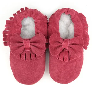 Augusta Baby Soft Sole Burgundy Leather Fringe with Bow Baby Shoes