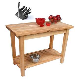 John Boos 60 x 24-inch Country Maple Work Table with Shelf C03-S & J. A. Henckels 13-piece Knife Block Set