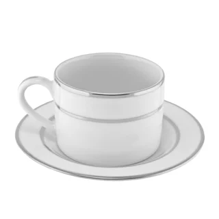Silver Double Line Can Cup/ Saucer (Set of 6)