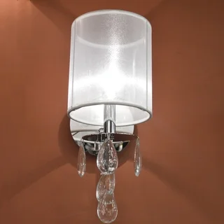 Modern Elegance 1-light Chrome Finish and Clear Crystal 7-inch Wide Small Wall Sconce with White Organza Shade