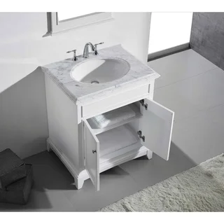 Eviva Elite Stamford® 30" White Bathroom Vanity Set with Double OG White Carrera Marble Top & White Undermount Porcelain Sink
