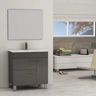 Eviva Cup® Grey Modern Bathroom Vanity with White Integrated Porcelain Sink