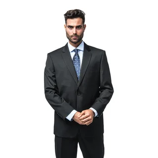 Verno Barella Men's Black Pinstripe Classic Fit Italian Styled Two-Piece Suit