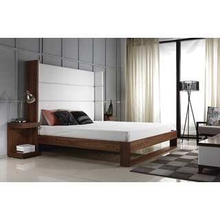 LYON Collection Walnut Veneer w White Eco-Leather King Bed by Casabianca Home