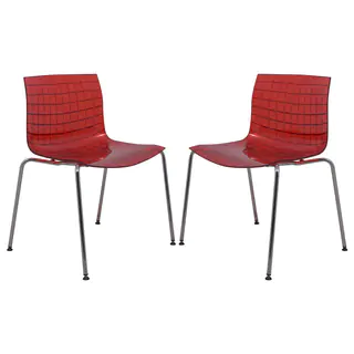 LeisureMod Ashville Transparent Red Side Chairs (Set of 2)