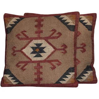 Set of 2 Herat Oriental Handmade Wool/ Jute 20-inch Pillows (India)
