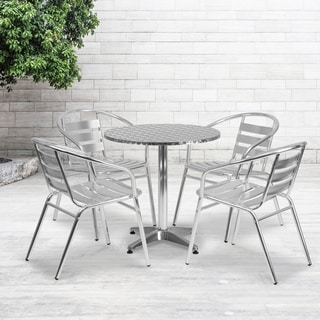 27.5-foot Round Aluminum Indoor/ Outdoor Table with 4 Slat Back Chairs