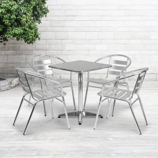 23.5-foot Square Aluminum Indoor/ Outdoor Table with 4 Slat Back Chairs