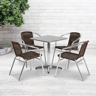 23.5-foot Square Aluminum Indoor/ Outdoor Table with 4 Rattan Chairs