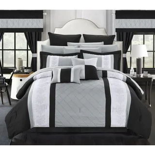 Chic Home Dylania Embroidered Black and Grey 24-piece Bed in a Bag with Sheet Set