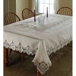 Violet Linen Imperial Embroidered Vintage Lace Design Tablecloth