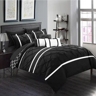 Chic Home Edney Black Pinch Pleated Reversible 10-piece Bed-in-a-Bag with Sheet Set