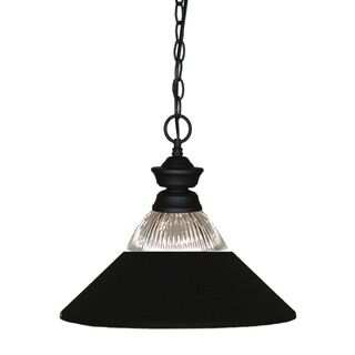 Z-Lite Black Finish with Clear Ribbed Glass & Matte Black Shade - Steel 1-light Pendant