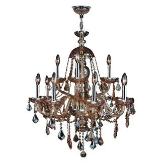 Venetian Italian Style 12-light Chrome Finish and Amber Crystal Large 28 x 31-inch 2-tier Chandelier