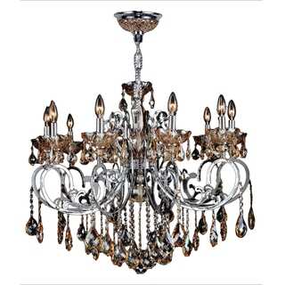 French Scroll Collection 10 Light Chrome Finish and Amber Crystal Chandelier Large 36" x 28"