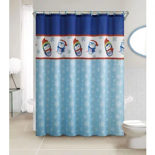 VCNY Penguin 13-Piece Christmas Themed Holiday Shower Curtain and Hook Set