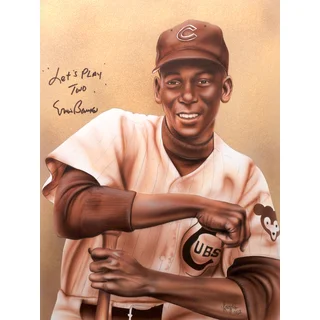 Ernie Banks Autographed Sport Memorabilia Painting by Gary Longordo