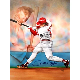Pete Rose Autographed Sport Memorabilia Painting by Gary Longordo