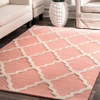 nuLOOM Handmade Raised Trellis Wool Baby Pink Rug (3'6 x 5'6)