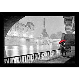Eiffel Tower Kiss Print with Traditional Black Frame (36 x 24)