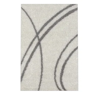 Soft Cozy Contemporary Stripe Cream White Indoor Shag Area Rug (3'3 X 5')