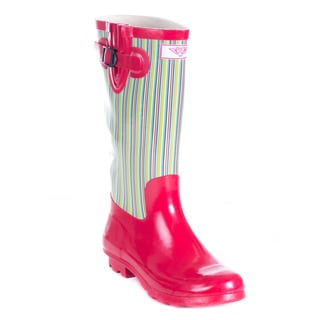 Women's Full Rubber Retro Stripes Red Rain Boots