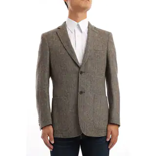 Verno Miano Men's Brown and Tan Herringbone Classic Fit Wool Blazer
