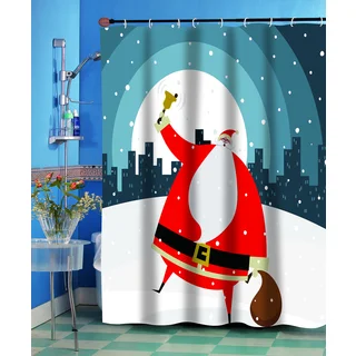 Santa in the City Christmas Themed Holiday Fabric Shower Curtain