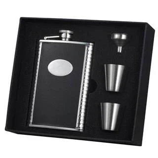 Visol Tux Black Leather and Stainless Steel Supreme II Flask Gift Set - 8 ounces