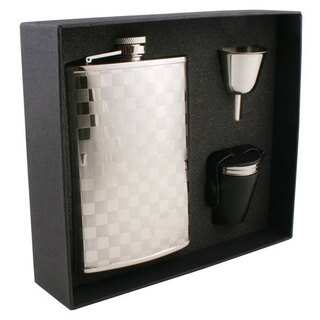 Visol Mate Checker Design Stainless Steel Deluxe II Flask Gift Set - 8 ounces
