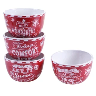 Certified International - Chalkboard Christmas Red Ice Cream Bowls 5.25" x 3", Set of 4 Assorted Designs