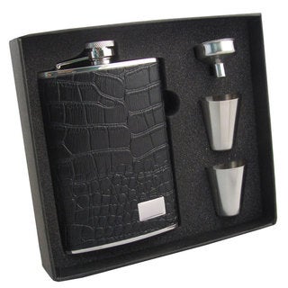 Visol Gator Black Textured Leather Supreme II Flask Gift Set - 8 ounces