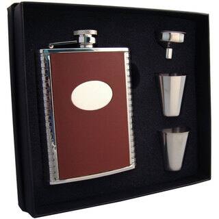 Visol Compton Brown Leather & Stainless Steel Supreme Flask Gift Set - 6 ounces