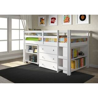 Donco Kids Low Study Loft Desk Twin Bed with Chest and Bookcase
