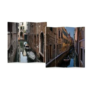 Venice Water street 4-Panel Double Sided Painted Canvas Room Divider Screen