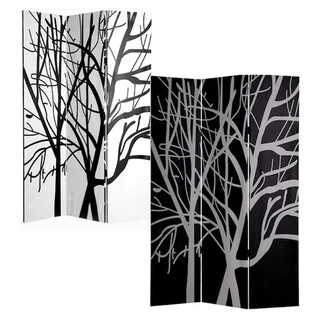 Black and White Tree 3 Panels Double Sided Painting Canvas Room Divider Screen