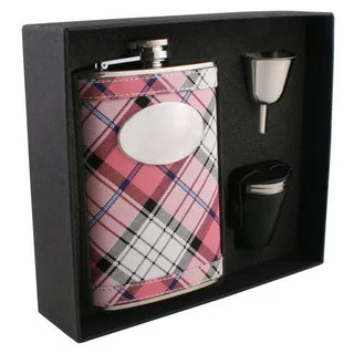 Visol Valor Pink Plaid Deluxe II Flask Gift Set - 8 ounces