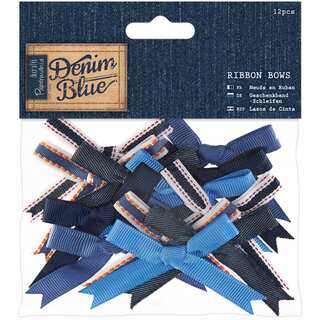 Papermania Denim Blue Ribbon Bows 12/Pkg