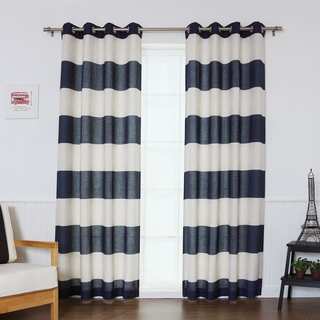 Aurora Home Cabana Stripe Flex Linen Blend Grommet Top Curtain Panel (Set of 2)
