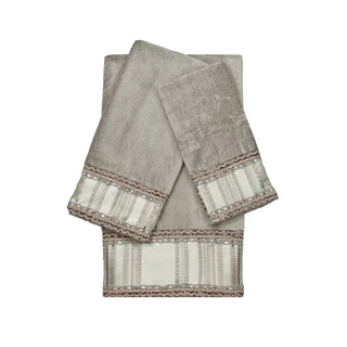 Sherry Kline Norwood Stripe Grey 3-piece Decorative Embellished Towel Set